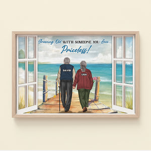 Personalized Old Couple Poster - Beach Window View - Growing Old With Someone You Love - Poster & Canvas - GoDuckee