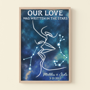 Our Love Was Written In The Stars, Personalized Zodiac Kiss Couple Line Canvas Print - Poster & Canvas - GoDuckee