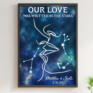 Our Love Was Written In The Stars, Personalized Zodiac Kiss Couple Line Canvas Print - Poster & Canvas - GoDuckee