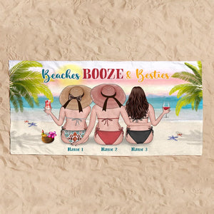 Beaches Booze And Besties - Personalized Beach Towel - Gifts For Best Friends, Salty Sister, Besties - Beach Towel - GoDuckee