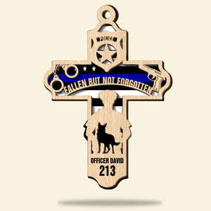 Fallen Police But Not Forgotten - Personalized Wood Cross Ornament - Christmas Gift for Police - Ornament - GoDuckee