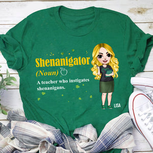 Patrick Day Shenanigator Definition - Personalized Shirts - Gift For Teacher - Chibi Teacher Front View - Shirts - GoDuckee