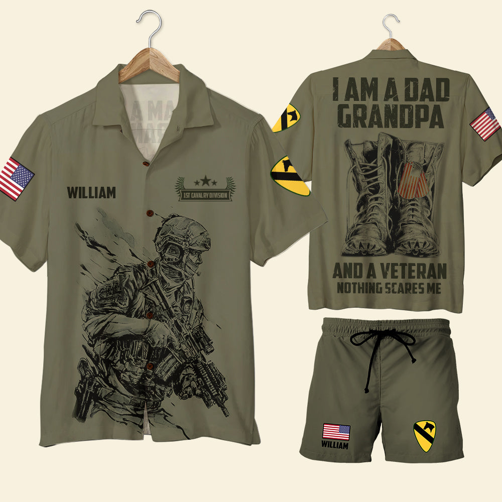 I Am A Dad Grandpa And Veteran, Personalized Veteran Shirt and Men Shorts, Custom Military Unit - Hawaiian Shirts - GoDuckee