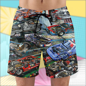Car Racing Cutaway Hawaiian Shirt and Shorts, Gift For Racing Lovers, race track background - Hawaiian Shirts - GoDuckee