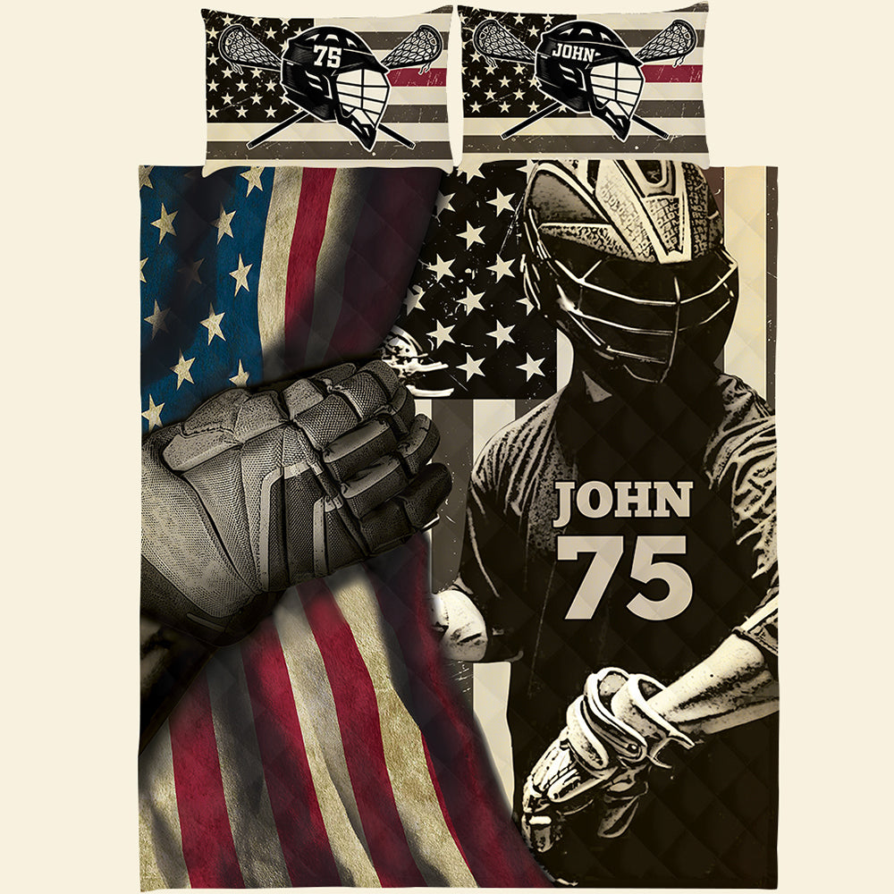 Lacrosse Man Personalized Quilt Bed Set - Quilts & Comforters - GoDuckee