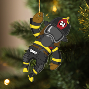 Firefighter Jumping, Personalized Firefighter Acrylic Ornament - Ornament - GoDuckee