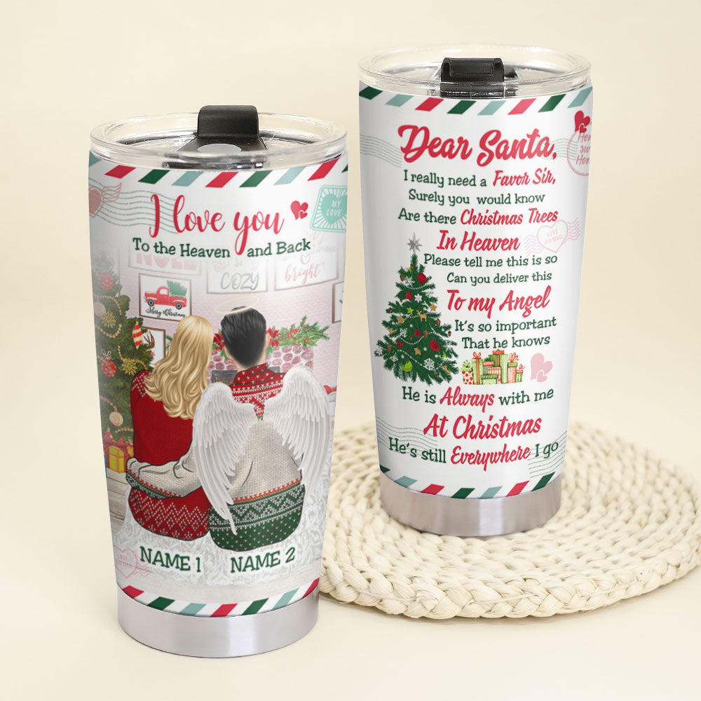 Personalized Memorial Tumbler Cup - I Love You To The Heaven And Back - Couple Sitting Shoulder to Shoulder - Tumbler Cup - GoDuckee
