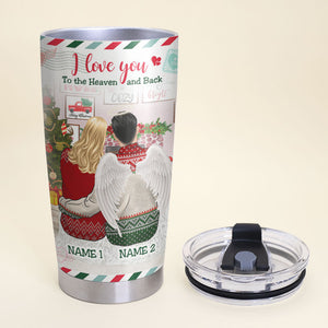Personalized Memorial Tumbler Cup - I Love You To The Heaven And Back - Couple Sitting Shoulder to Shoulder - Tumbler Cup - GoDuckee
