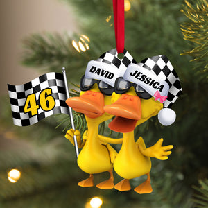 Funny Car Racing Duck - Personalized Couple Christmas Ornament - Christmas Gift For Car Racer - Ornament - GoDuckee