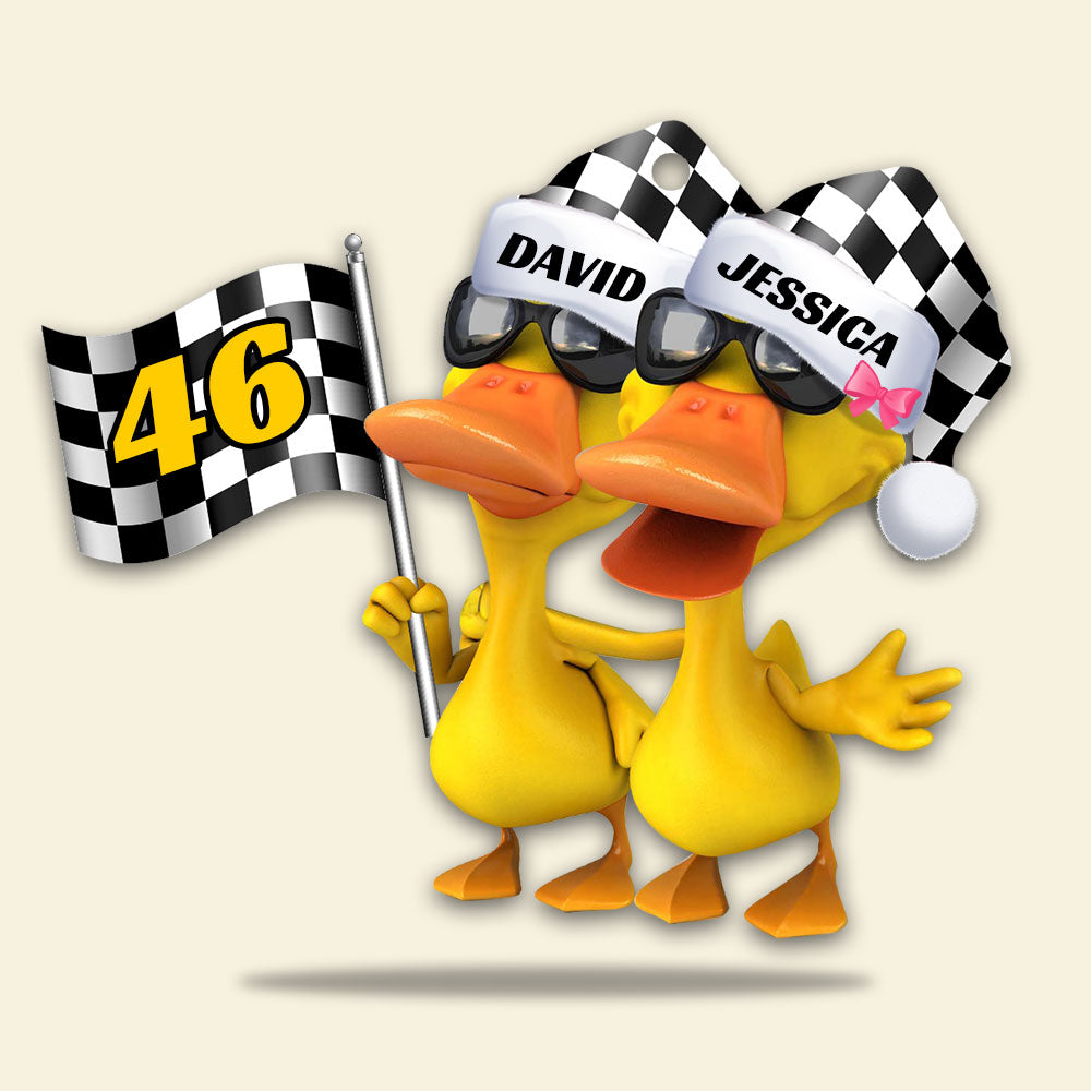 Funny Car Racing Duck - Personalized Couple Christmas Ornament - Christmas Gift For Car Racer - Ornament - GoDuckee