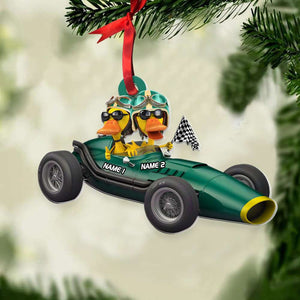 Couple Duckies - Vintage Racecar - Personalized Christmas Ornament - Gift For Racing Fans - Ornament - GoDuckee
