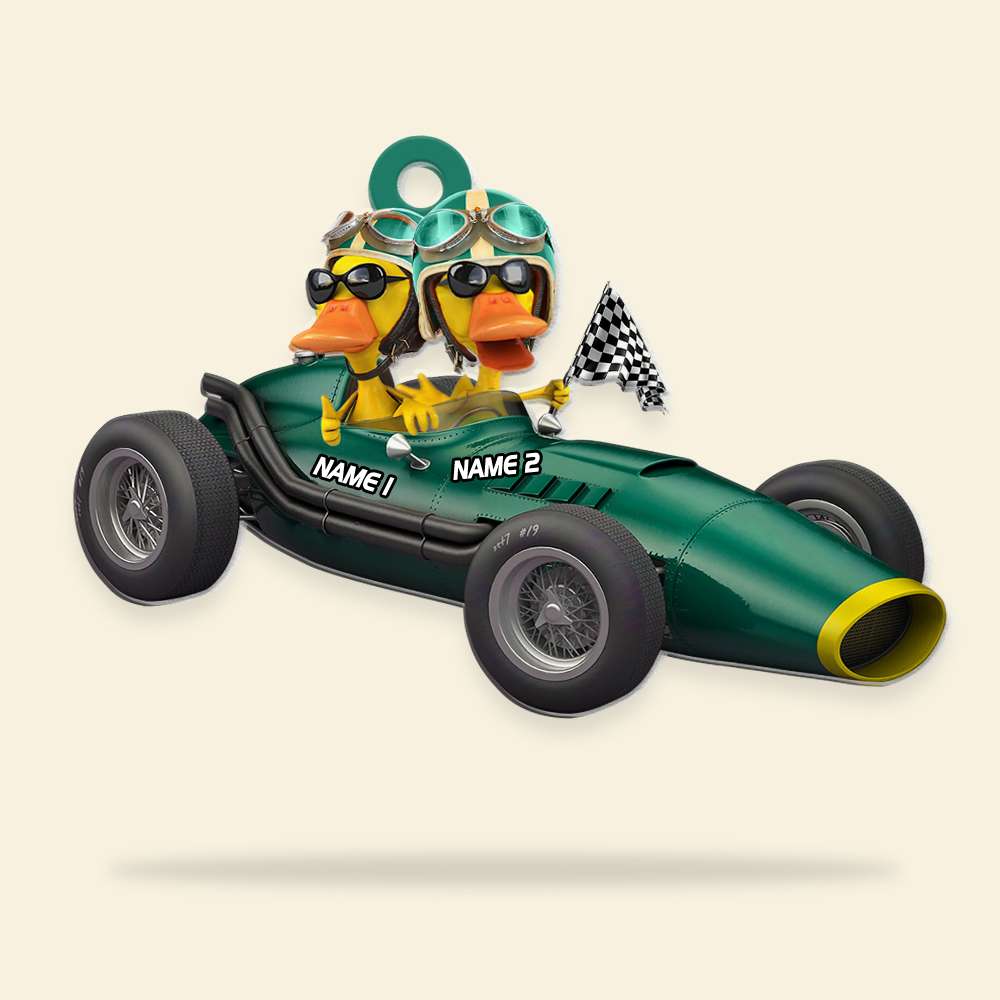 Couple Duckies - Vintage Racecar - Personalized Christmas Ornament - Gift For Racing Fans - Ornament - GoDuckee
