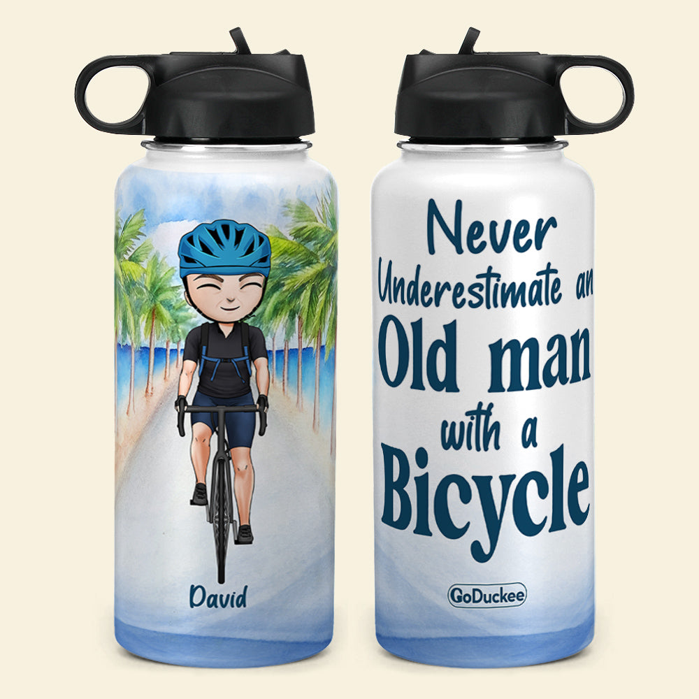 Personalized Cycling Water Bottle - Never Underestimate An Old Man With A Bicycle - Cycling Front view - Water Bottles - GoDuckee
