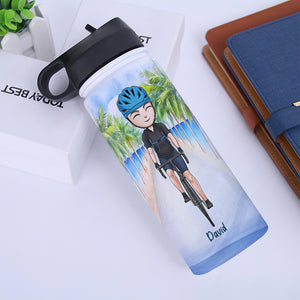 Personalized Cycling Water Bottle - Never Underestimate An Old Man With A Bicycle - Cycling Front view - Water Bottles - GoDuckee